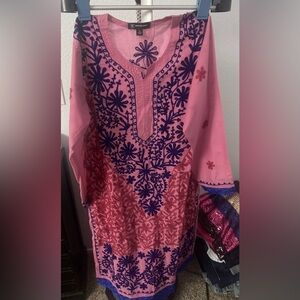 INC International Concepts Pink and Blue Embroidered Top